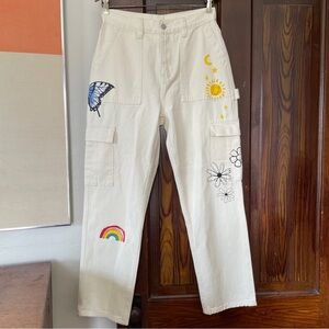 PacSun High Rise Carpenter Pants White Denim Jeans Decals 27